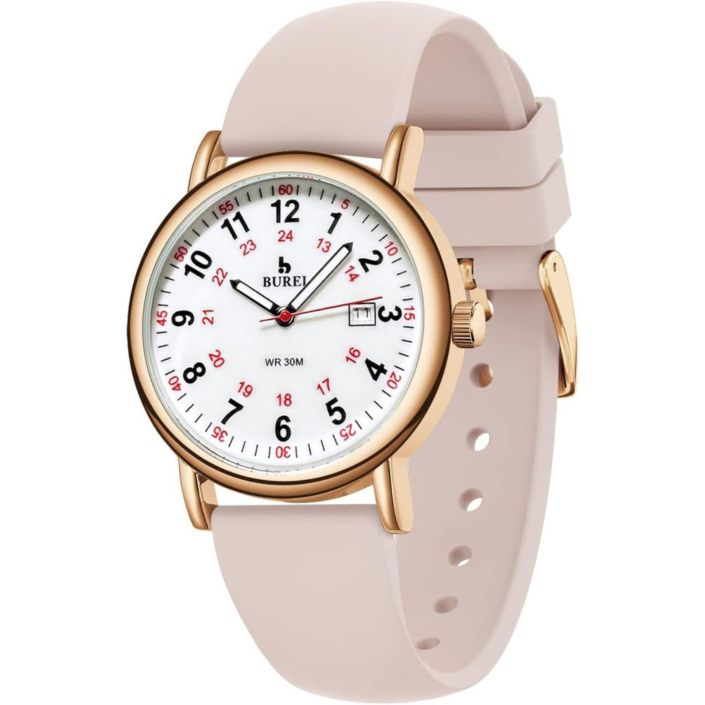 BUREI Nurse Wrist Watch for Nurse Medical Professionals Students Women Men, Waterproof 12/24 Hour Military Time Luminouse Easy Read Dial,Colorful Silicone Band