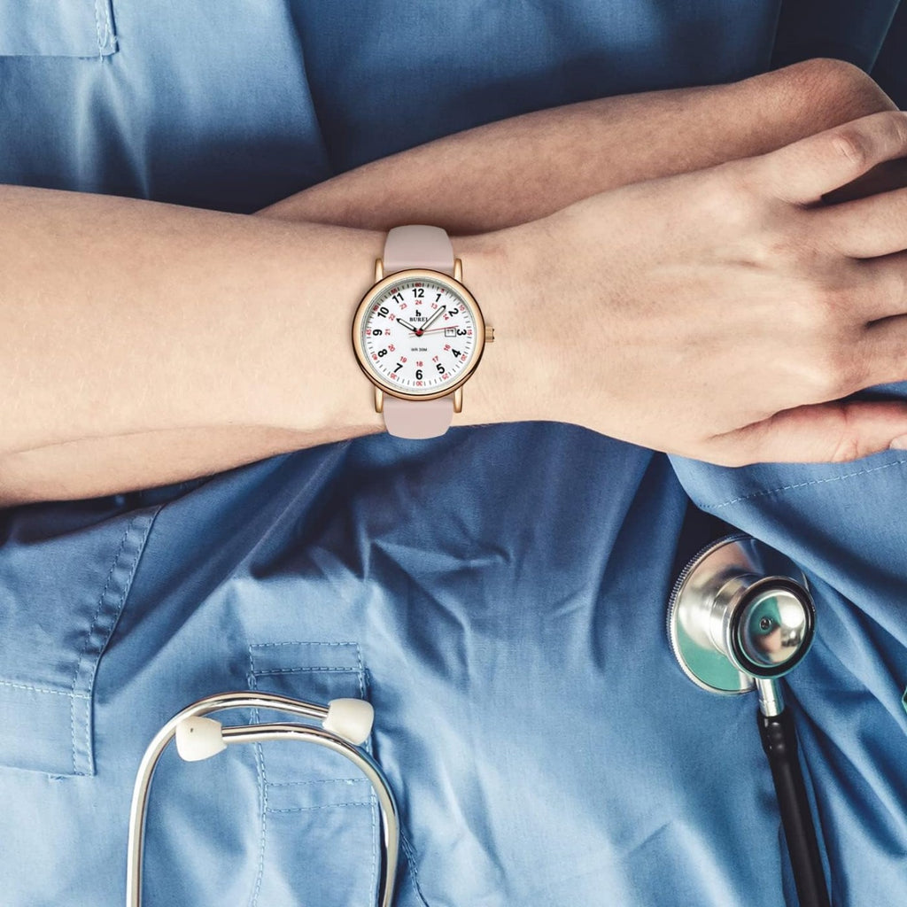 BUREI Nurse Wrist Watch for Nurse Medical Professionals Students Women Men, Waterproof 12/24 Hour Military Time Luminouse Easy Read Dial,Colorful Silicone Band