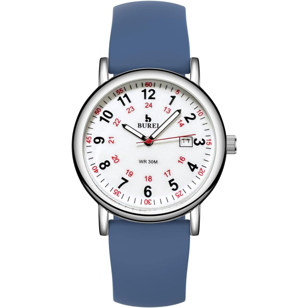 BUREI Nurse Wrist Watch for Nurse Medical Professionals Students Women Men, Waterproof 12/24 Hour Military Time Luminouse Easy Read Dial,Colorful Silicone Band