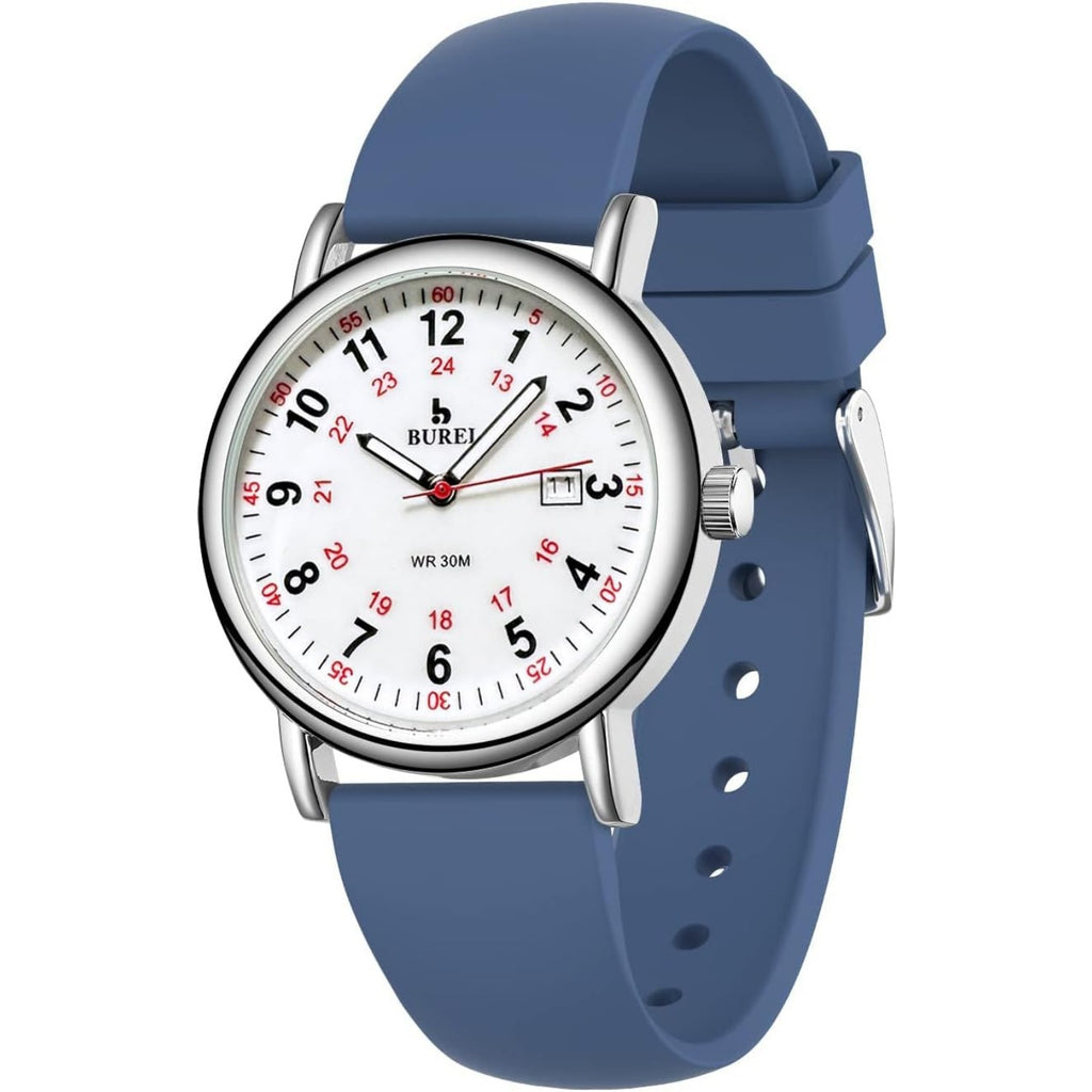 BUREI Nurse Wrist Watch for Nurse Medical Professionals Students Women Men, Waterproof 12/24 Hour Military Time Luminouse Easy Read Dial,Colorful Silicone Band