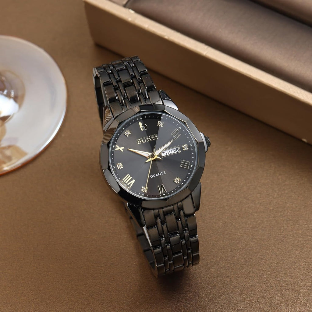 BUREI Men Watches Fashion Business Analog Quartz Stainless Steel Waterproof Watches for Men Diamond Luminous Date Dress Wrist Watch Luxury Casual Wrist Watch with Weeks,Gifts for Men(Silver Blue)
