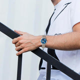 BUREI Men Watches Fashion Business Analog Quartz Stainless Steel Waterproof Watches for Men Diamond Luminous Date Dress Wrist Watch Luxury Casual Wrist Watch with Weeks,Gifts for Men(Silver Blue)