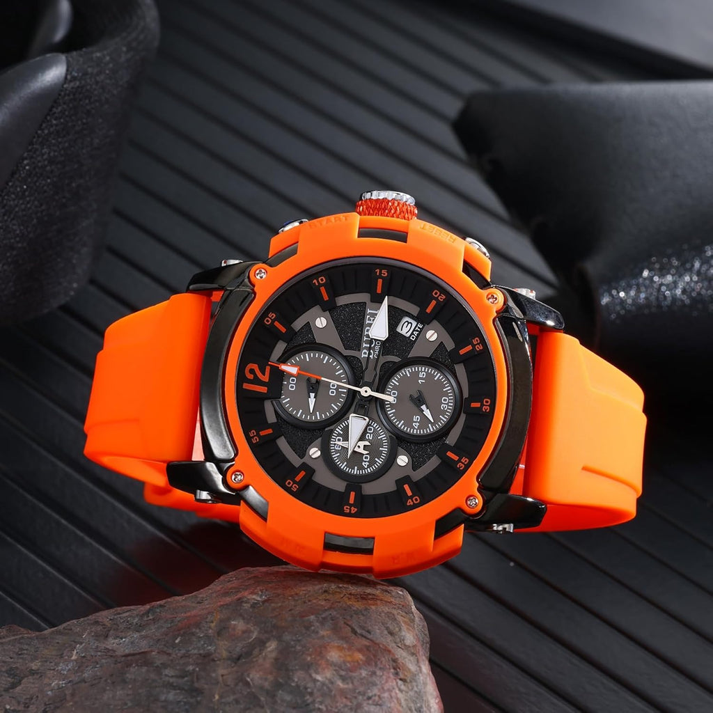 BUREI Sport Mens Watches Analog Quartz Chronograph Watch for Men Waterproof Date Dial Casual Wrist Watches with Silicone Strap Gifts for Men