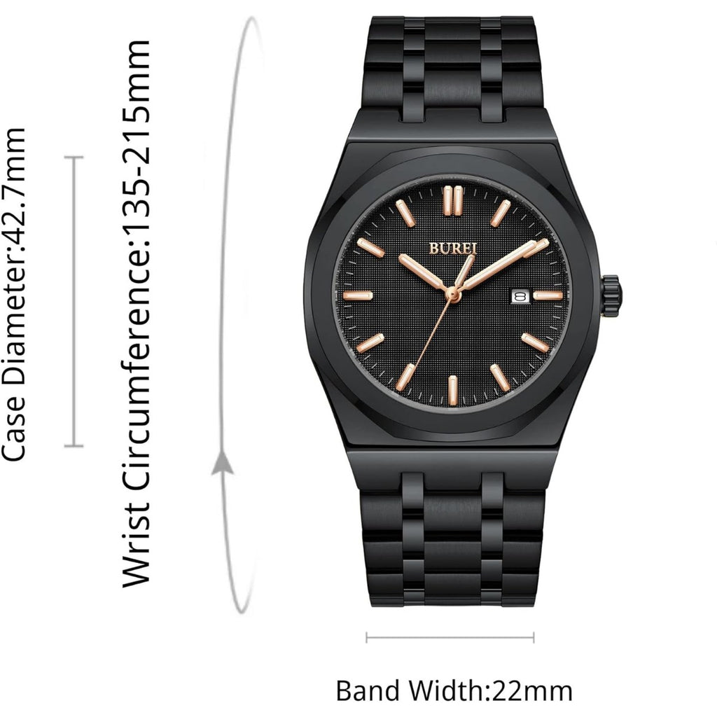 BUREI Fashion Minimalist Business Men's Wrist Watches Stainless Steel Waterproof Quartz Watch for Man