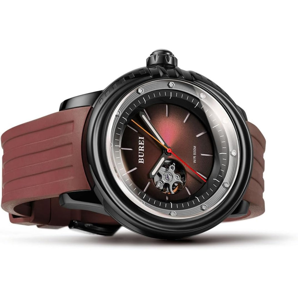 BUREI Automatic Dive Watch Sapphire Glass Wrist Watch Men's 500m Waterproof Watch with Rubber Strap,Luminous Hands and Markers