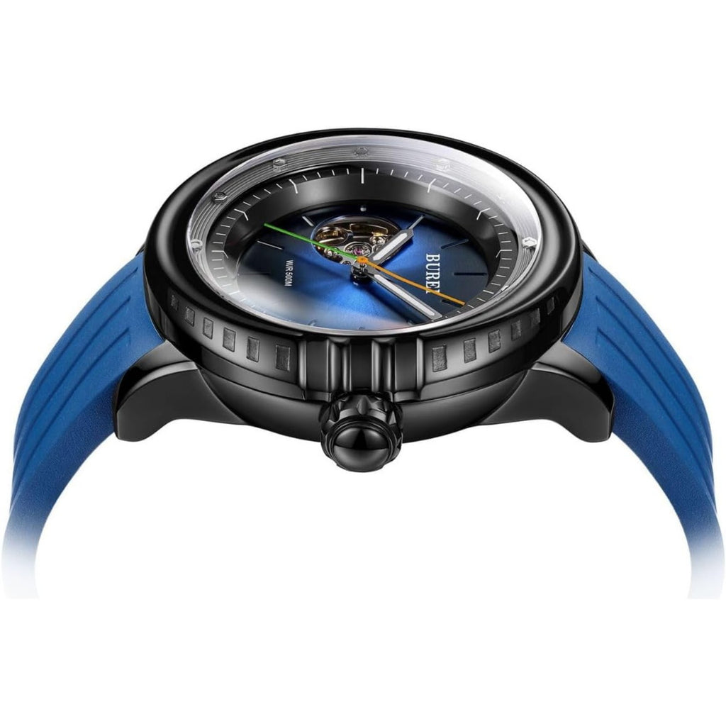 BUREI Automatic Dive Watch Sapphire Glass Wrist Watch Men's 500m Waterproof Watch with Rubber Strap,Luminous Hands and Markers