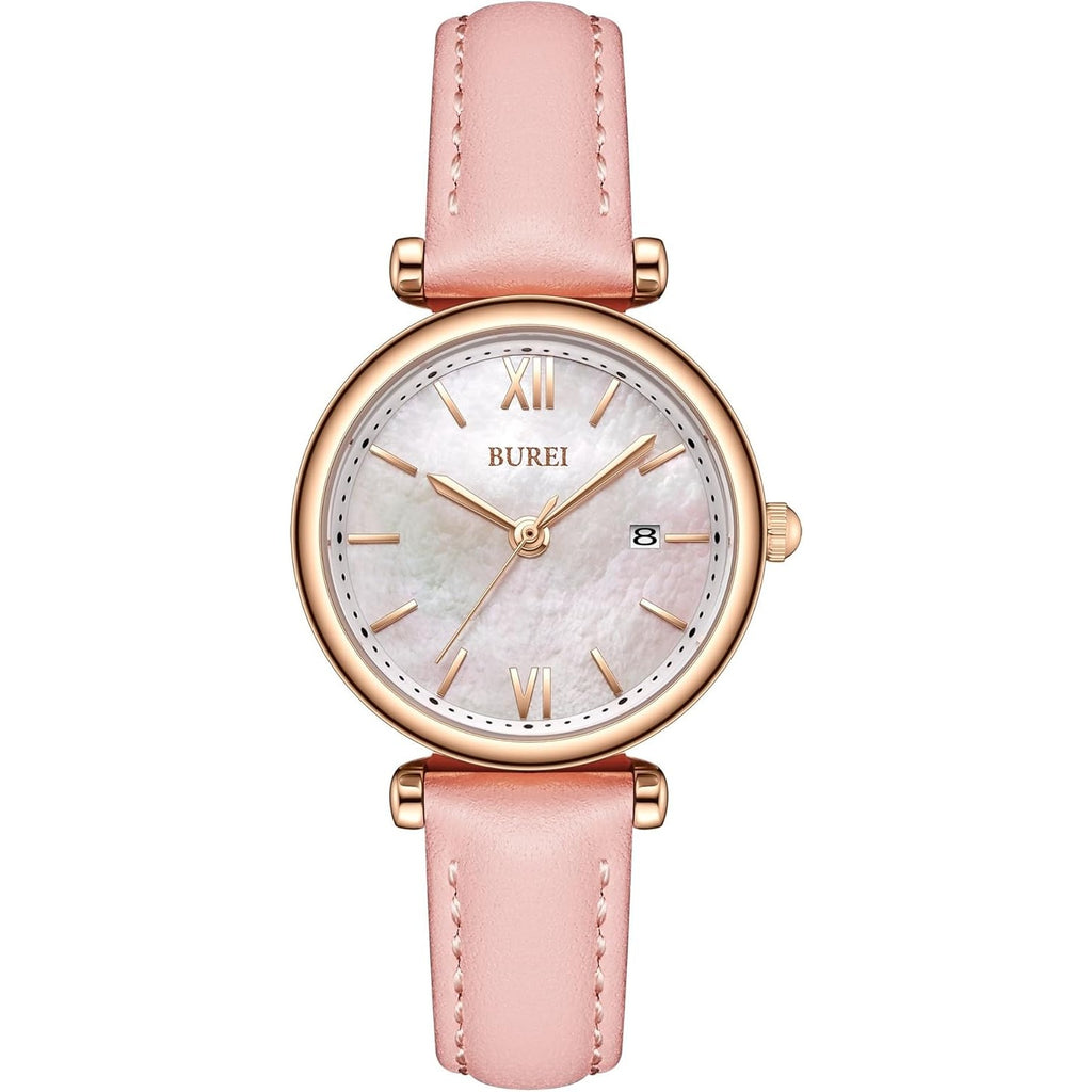 BUREI Women's Black Leather Strap Watch Fashion Simple Analog Quartz Waterproof Watches for Women Three Hands,Gift for her