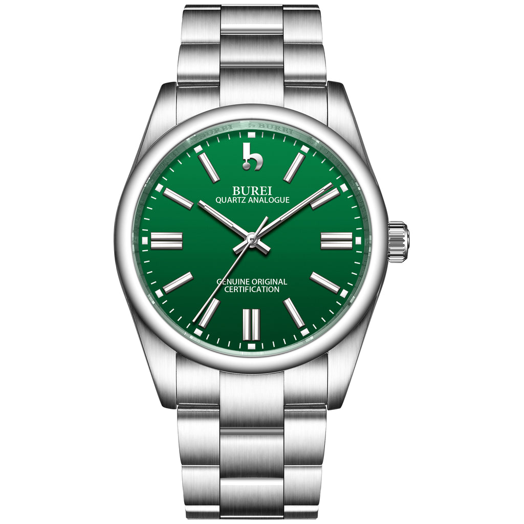 BUREI Men's Stainless Steel Fashion Watch Japan Movement Quartz Wristwatches for Men 41mm Luxury Round Watch