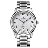 BUREI Men Watches Date Quartz Wrist Watch with Classic Arabic Numbers Analog and Silver Stainless Steel Bracelet