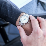 BUREI Men Watches Date Quartz Wrist Watch with Classic Arabic Numbers Analog and Silver Stainless Steel Bracelet