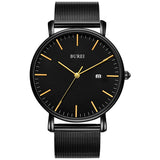 Men's Fashion Minimalist Wrist Watch Analog Blue Date with Silver Stainless Steel Mesh Band