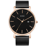 Men's Fashion Minimalist Wrist Watch Analog Blue Date with Silver Stainless Steel Mesh Band