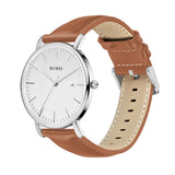 BUREI Men's Fashion Minimalist Wrist Watch Analog White Date with Brown Leather Band