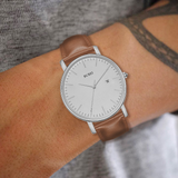 BUREI Men's Fashion Minimalist Wrist Watch Analog White Date with Brown Leather Band