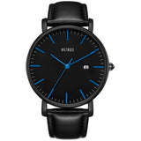 BUREI Men's Fashion Minimalist Wrist Watch Analog White Date with Brown Leather Band