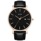 BUREI Men's Fashion Minimalist Wrist Watch Analog White Date with Brown Leather Band