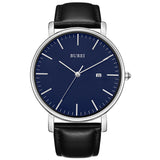 BUREI Men's Fashion Minimalist Wrist Watch Analog White Date with Brown Leather Band