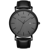 BUREI Men's Fashion Minimalist Wrist Watch Analog White Date with Brown Leather Band