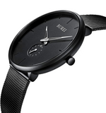 BUREI Men's Fashion Minimalist Wrist Quartz Watches with Stainless Steel Black Dial and Mesh Band