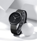 BUREI Men's Fashion Minimalist Wrist Quartz Watches with Stainless Steel Black Dial and Mesh Band