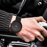BUREI Men's Fashion Minimalist Wrist Quartz Watches with Stainless Steel Black Dial and Mesh Band