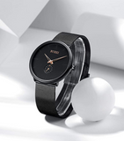 BUREI Men's Fashion Minimalist Wrist Quartz Watches with Stainless Steel Black Dial and Mesh Band