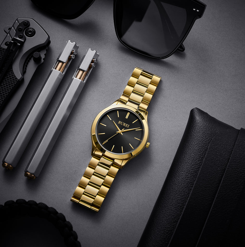 BUREI men's stainless steel fashion business watch japanese movement quartz watch men's 41mm luxury round watch