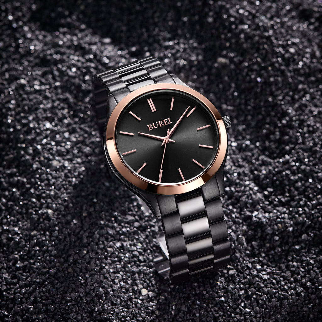 BUREI men's stainless steel fashion business watch japanese movement quartz watch men's 41mm luxury round watch