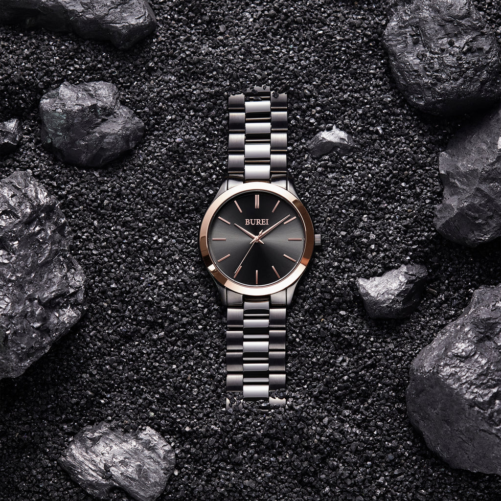 BUREI men's stainless steel fashion business watch japanese movement quartz watch men's 41mm luxury round watch