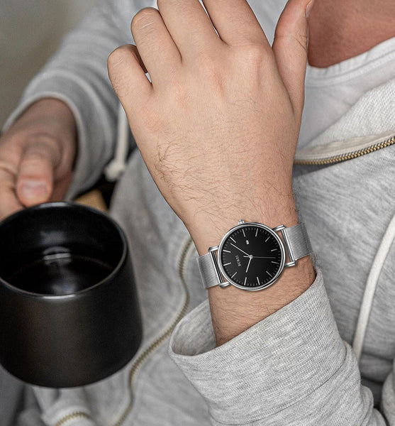 Men's Fashion Minimalist Wrist Watch Analog Blue Date with Silver