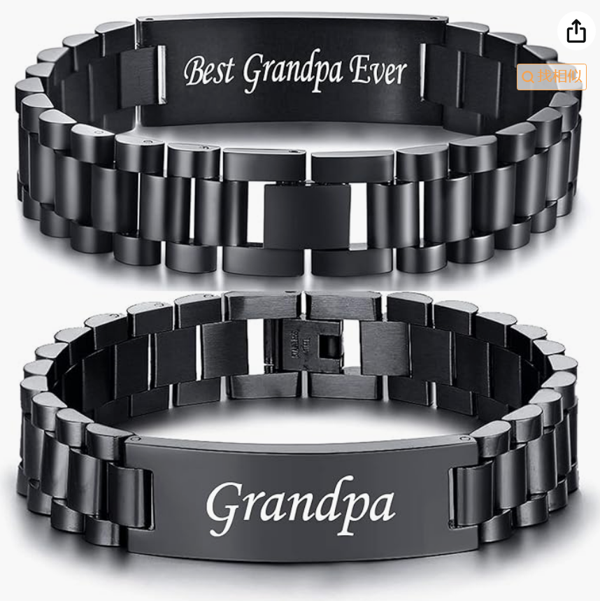 BUREI Men Watch Band Stainless Steel Link Bracelet Personalized Jewelry Gift for Men DAD Father Husband Boyfriend