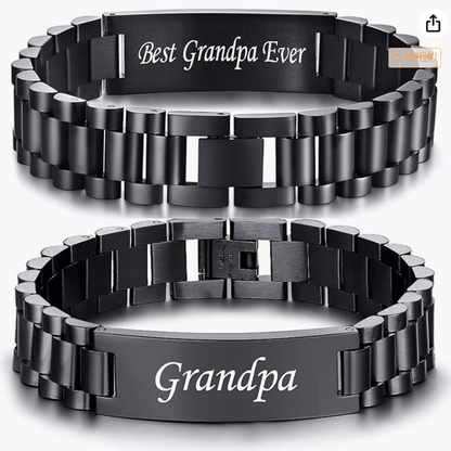 BUREI Men Watch Band Stainless Steel Link Bracelet Personalized Jewelry Gift for Men DAD Father Husband Boyfriend