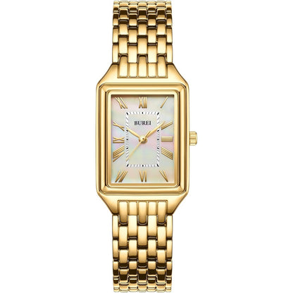 BUREI Women's Fashion Luxury Stainless Steel Watch Simple Quartz Waterproof Ladies Watch Three Hands Relogio Feminino (Gold and Rose Gold)