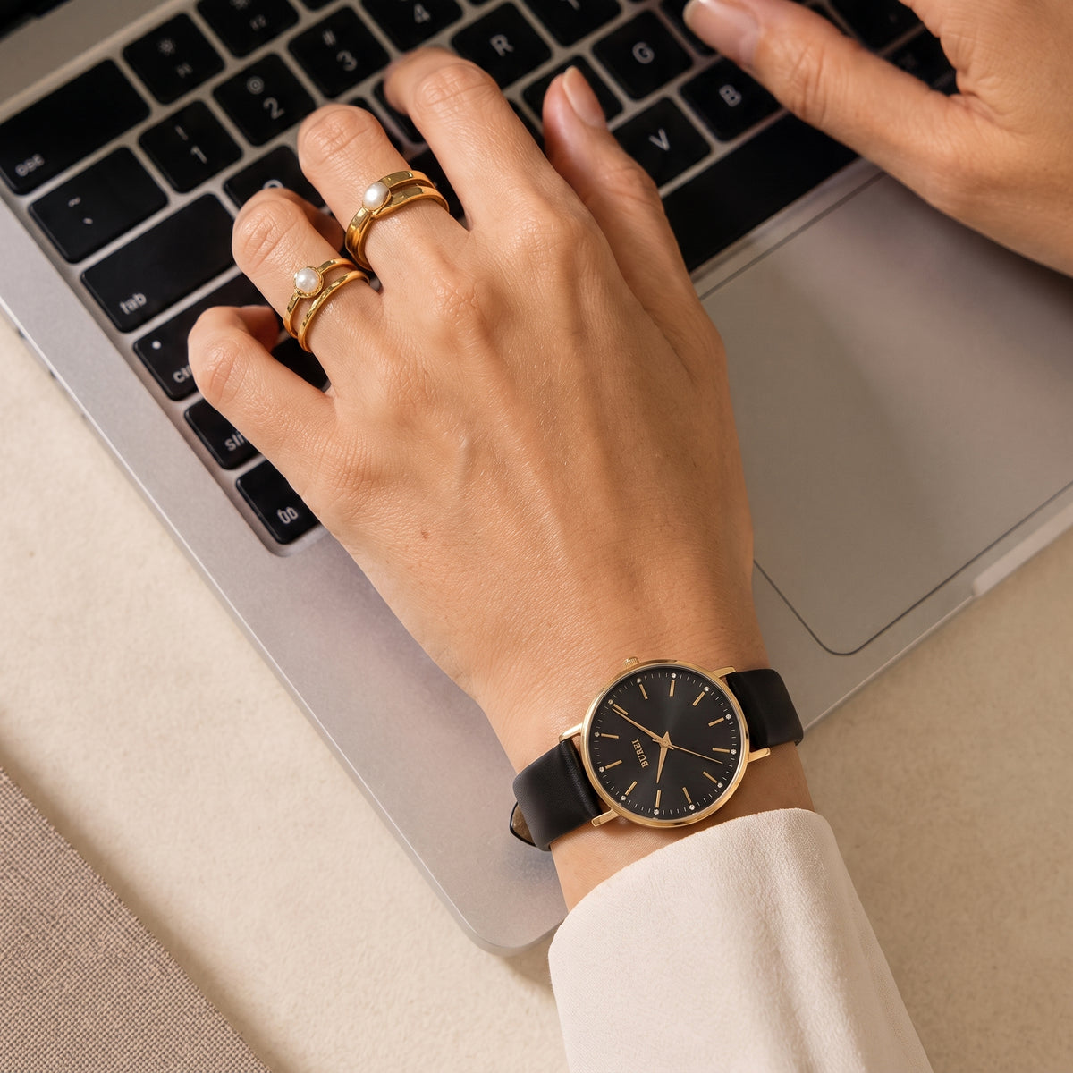 BUREL Women's Minimalist Large Face Leather Watch