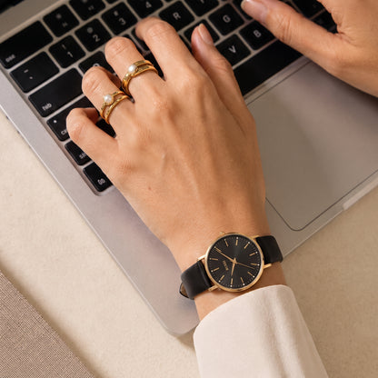 BUREL Women's Minimalist Large Face Leather Watch
