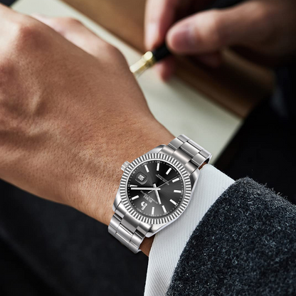 BUREI Men's Watch 41mm, Classic Stainless Steel, Waterproof Machine Watch with Date, Sapphire Crystal, Business Dress Wristwatch