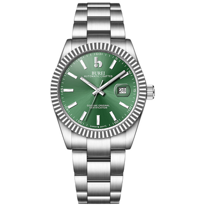 BUREI Men's Watch 41mm, Classic Stainless Steel, Waterproof Machine Watch with Date, Sapphire Crystal, Business Dress Wristwatch