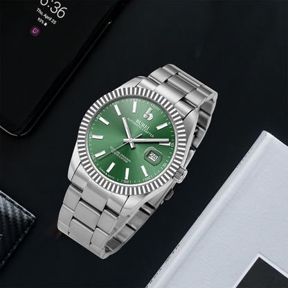 BUREI Men's Watch 41mm, Classic Stainless Steel, Waterproof Machine Watch with Date, Sapphire Crystal, Business Dress Wristwatch