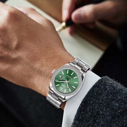 BUREI Men's Watch 41mm, Classic Stainless Steel, Waterproof Machine Watch with Date, Sapphire Crystal, Business Dress Wristwatch