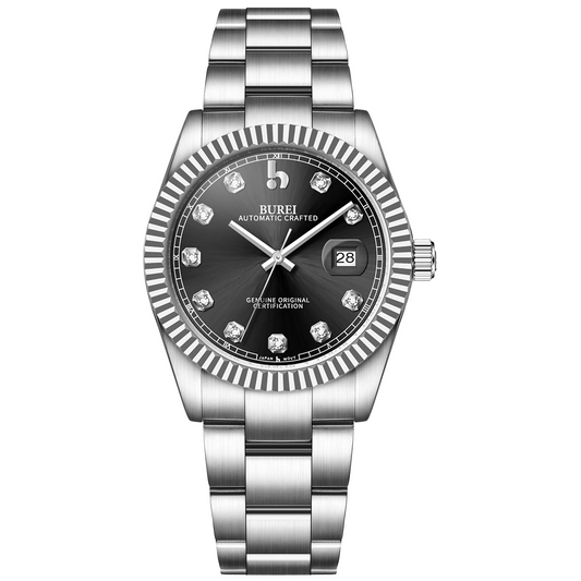 BUREI Men's Watch 41mm, Classic Stainless Steel, Waterproof Machine Watch with Date, Sapphire Crystal, Business Dress Wristwatch