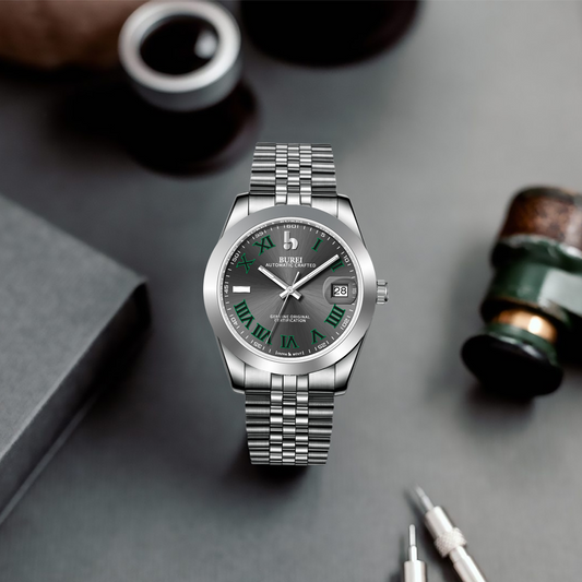 BUREI Luxury Automatic Watch 36mm, Fashion Waterproof Mechanical Watch, Adjustable Stainless Steel Two Tone Strap