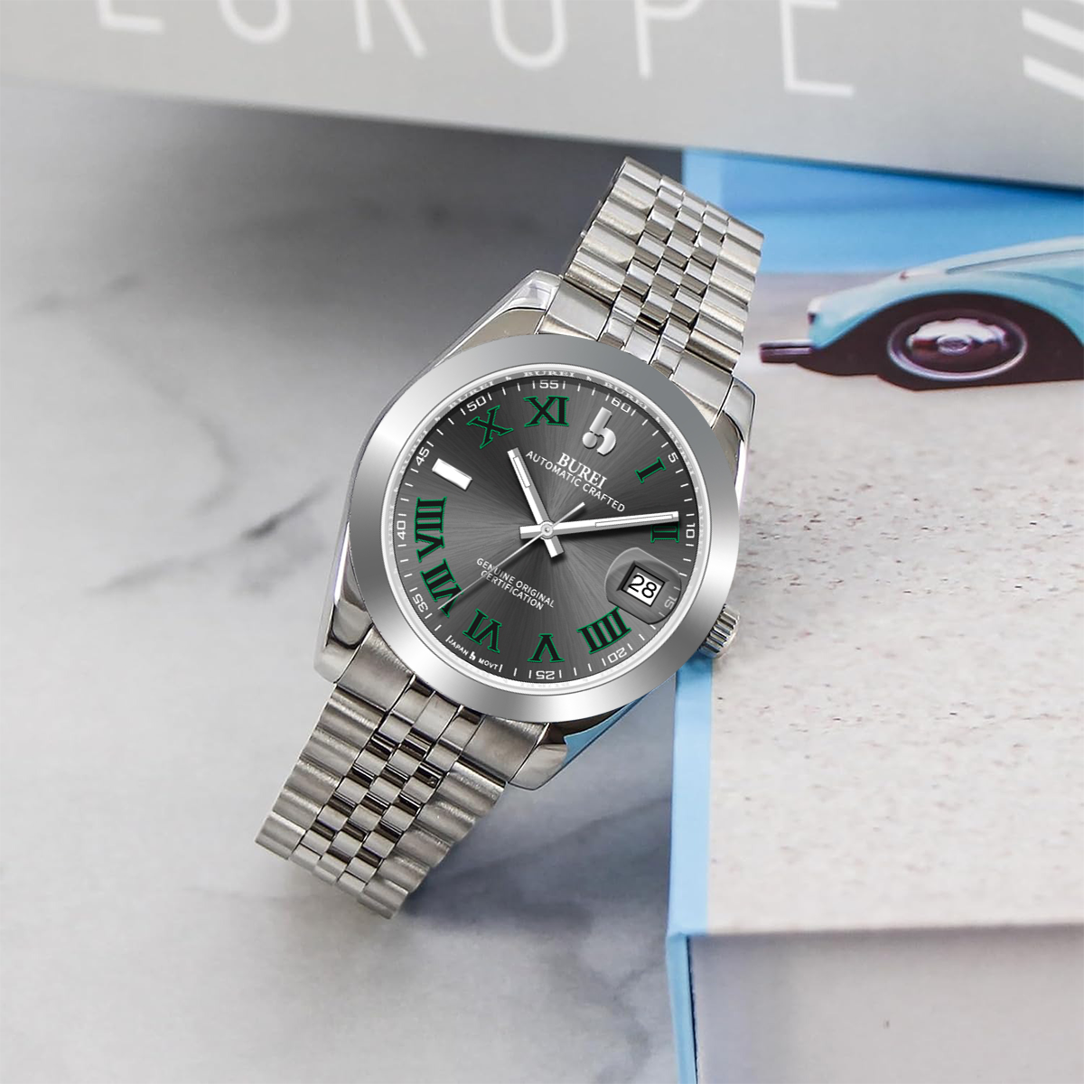 BUREI Luxury Automatic Watch 36mm, Fashion Waterproof Mechanical Watch, Adjustable Stainless Steel Two Tone Strap