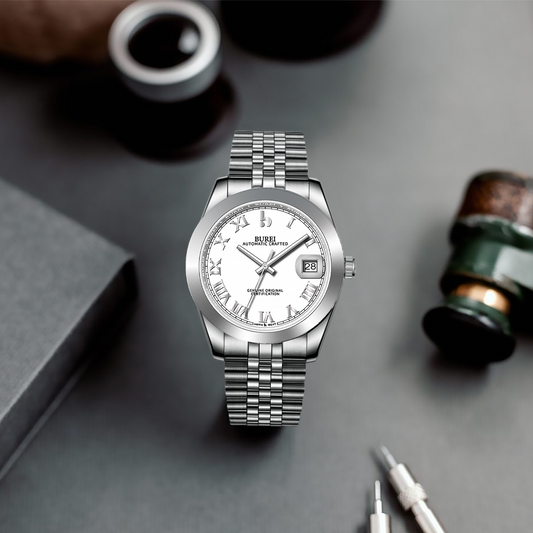 BUREI Luxury Automatic Watch 36mm, Fashion Waterproof Mechanical Watch, Adjustable Stainless Steel Two Tone Strap