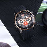 BUREI Mens Multifunction Watches Analog Waterproof Chronograph Watch for Men Military Sports Wrist Watch with Fashion Waterproof Silicone Band Stainless Steel Watch Dial