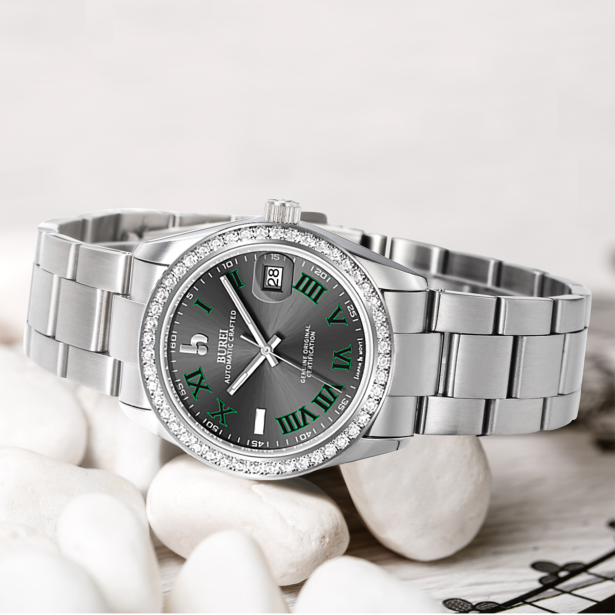 BUREI Luxury Automatic Watch 36mm, Fashion Waterproof Mechanical Watch, Adjustable Stainless Steel Two Tone Strap