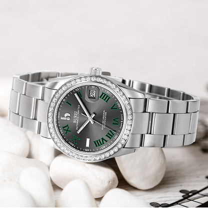 BUREI Luxury Automatic Watch 36mm, Fashion Waterproof Mechanical Watch, Adjustable Stainless Steel Two Tone Strap