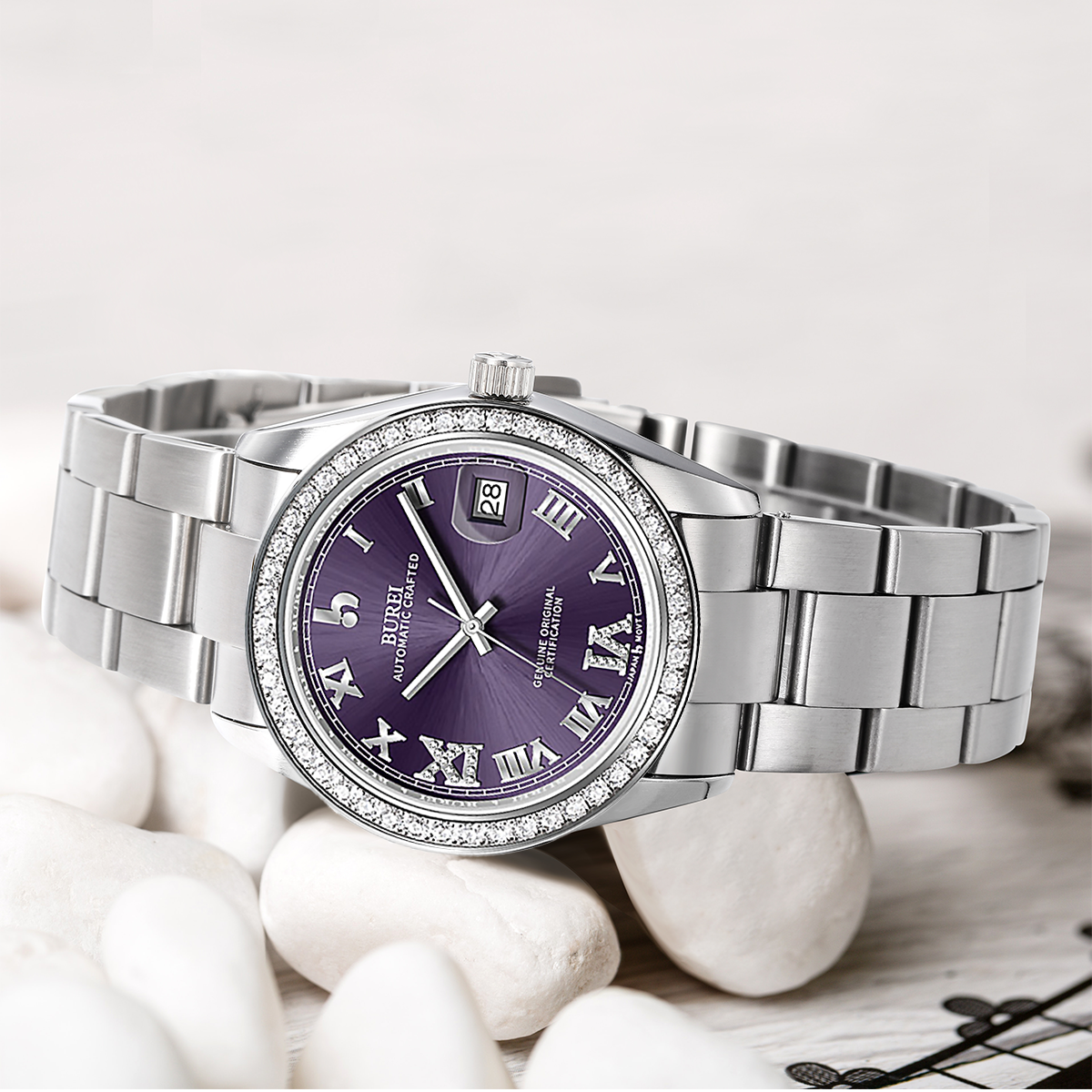 BUREI Luxury Automatic Watch 36mm, Fashion Waterproof Mechanical Watch, Adjustable Stainless Steel Two Tone Strap
