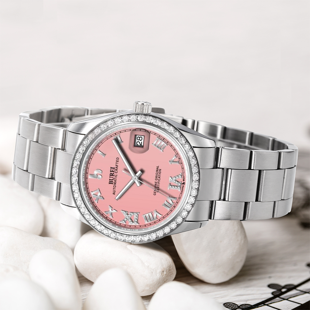 BUREI Luxury Automatic Watch 36mm, Fashion Waterproof Mechanical Watch, Adjustable Stainless Steel Two Tone Strap