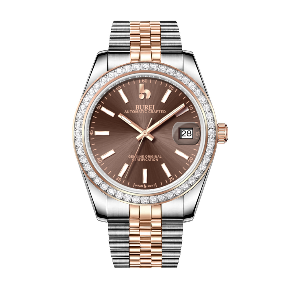BUREI Luxury Automatic Watch 36mm, Fashion Waterproof Mechanical Watch, Adjustable Stainless Steel Two Tone Strap
