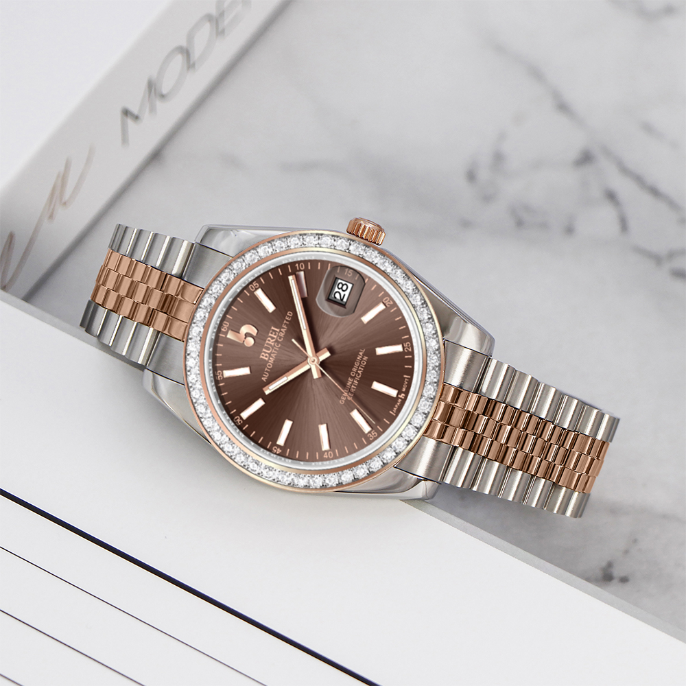 BUREI Luxury Automatic Watch 36mm, Fashion Waterproof Mechanical Watch, Adjustable Stainless Steel Two Tone Strap